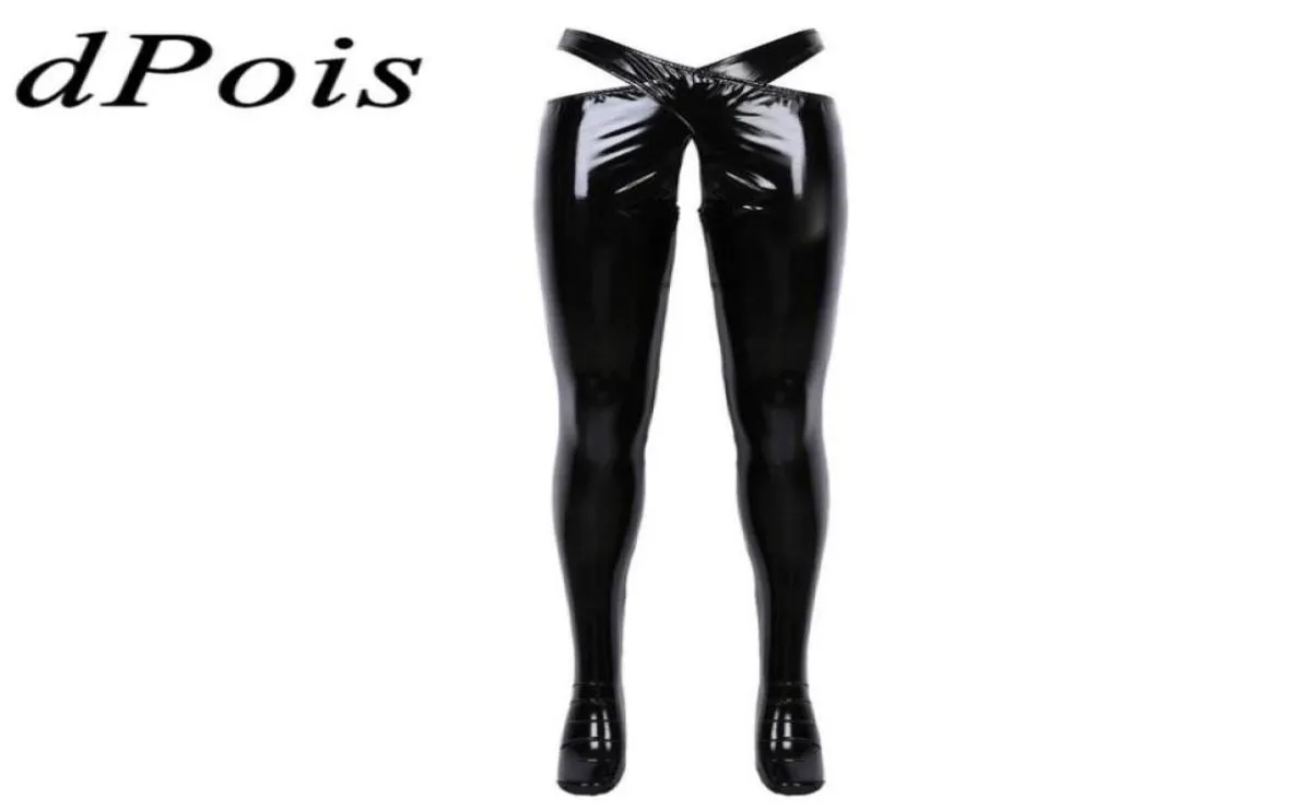 Wetlook Patent Leather Crotchless Lingerie With Waistband Womens Erotic Wet Look Trousers For
