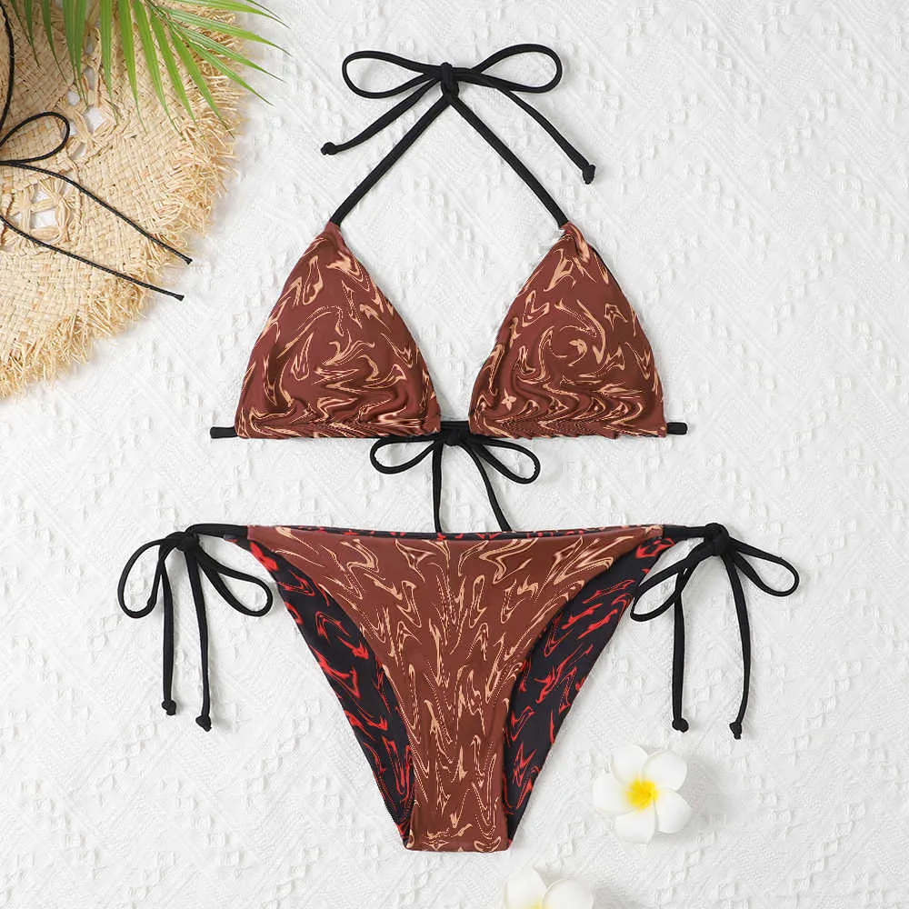 Designer Clear Strap Checkered Bikini Set For Women Sexy Two Sided