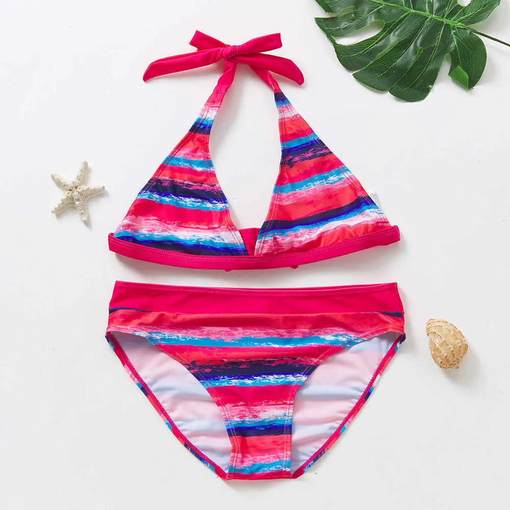 Youth Girls Two Piece Striped Bikini Swimwear Set Biquini Baby