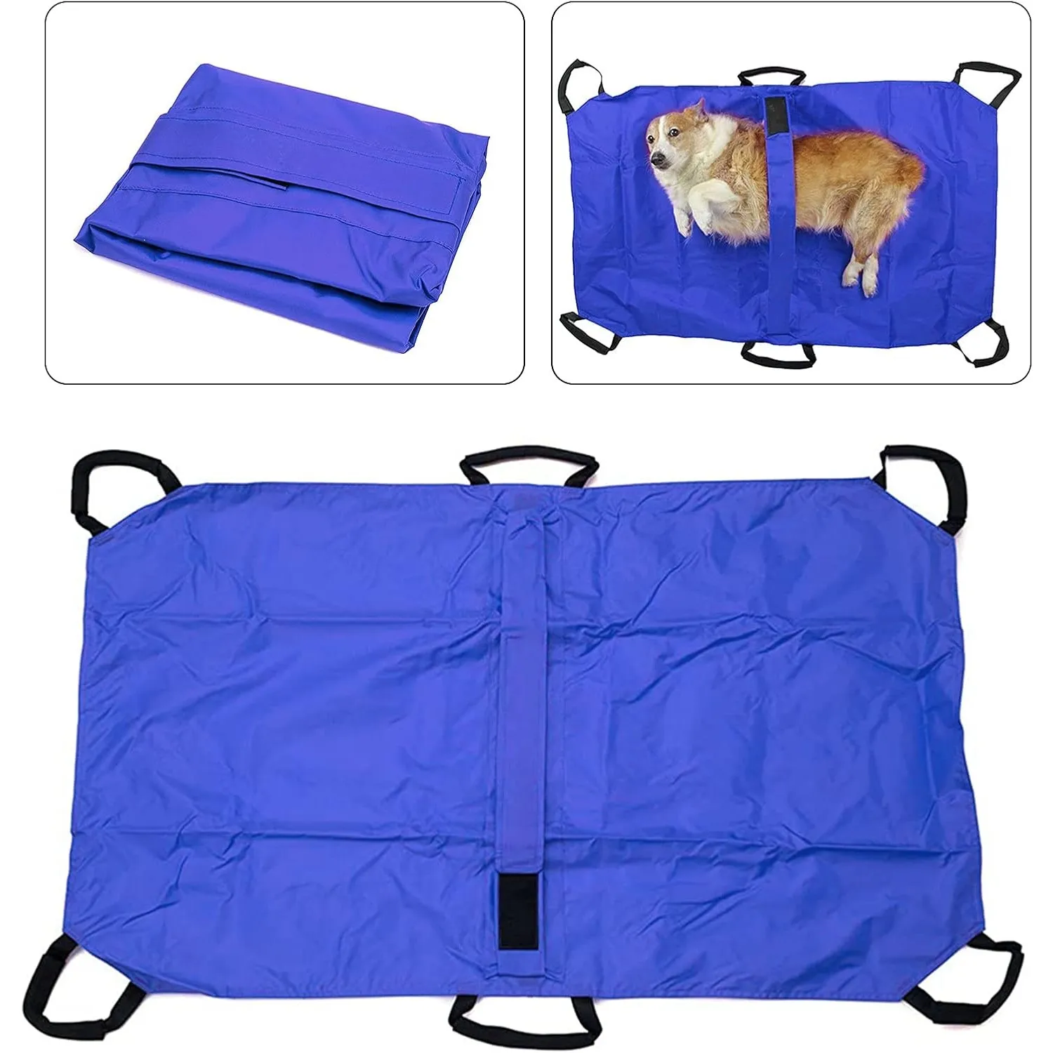 Transport Stretcher for Dogs, Pet Folding Stretcher Emergency Animal Carrier with Safety Strap Max 132 Pound Weight Animal Stretcher for Dogs Blue