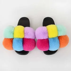 Slippers Summer Women Slippers Faux Fur Slides For Women Fluffy Slippers House Female Shoes Woman Slippers With Fur Pom Pon Furry Slides T231121