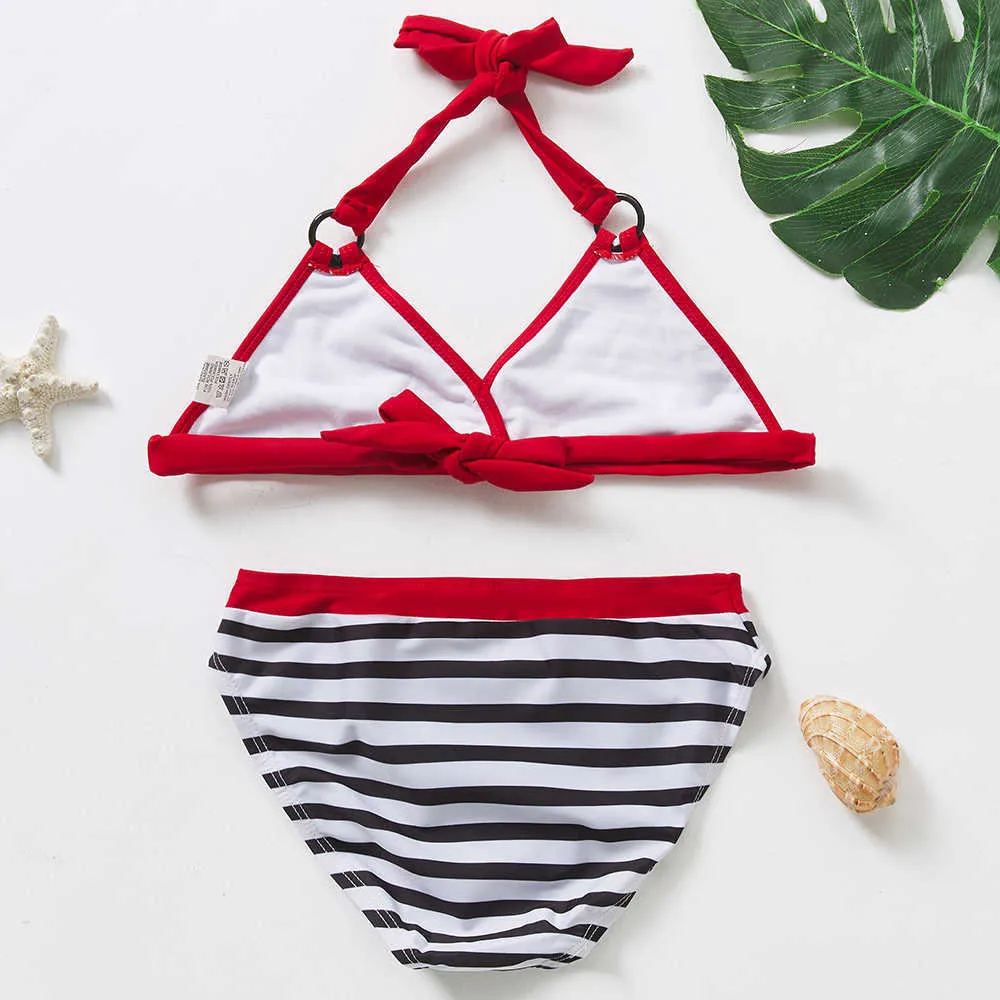 Youth Girls Two Piece Striped Bikini Swimwear Set Biquini Baby
