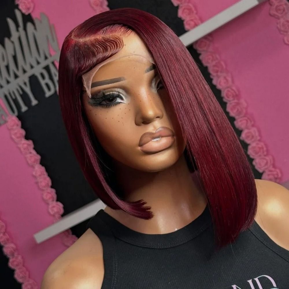 Brown Highlight Bob Human Hair Wig Short Straight Lace Front detail view 4