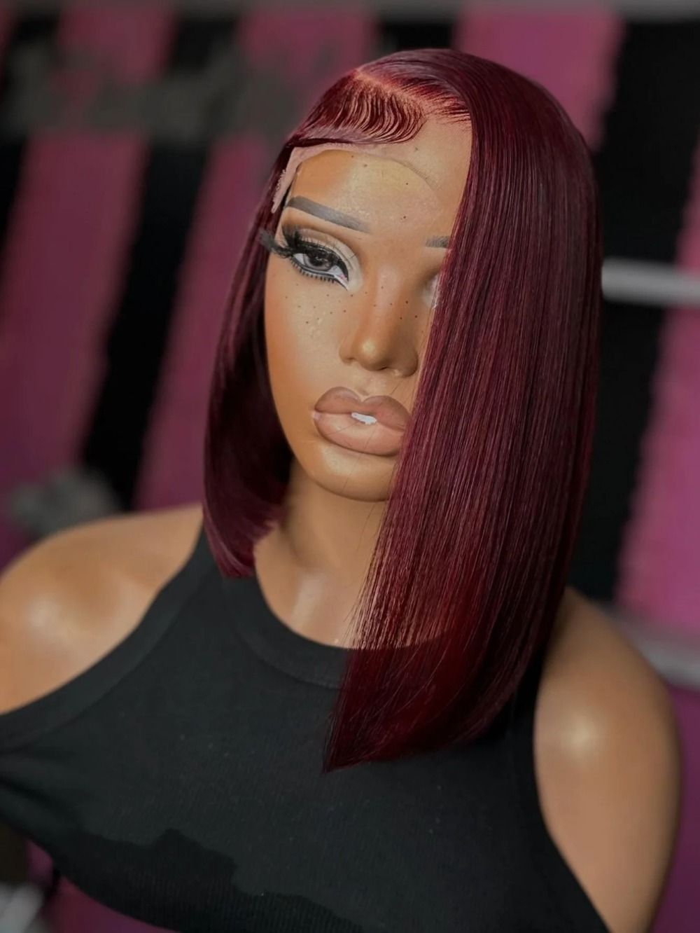 Brown Highlight Bob Human Hair Wig Short Straight Lace Front detail view 5