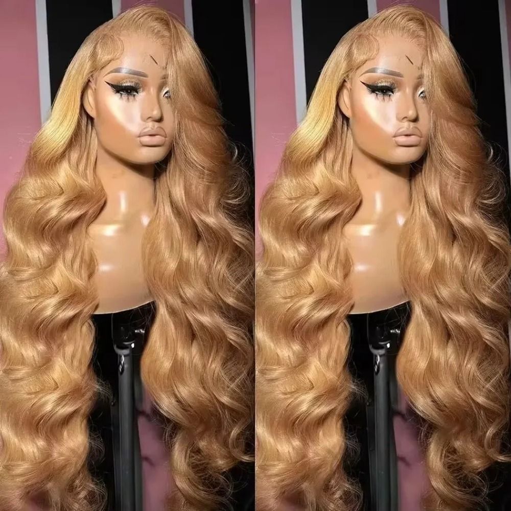 180 Density Honey Blonde Long Body Wave Human Hair Wig detail view 3
