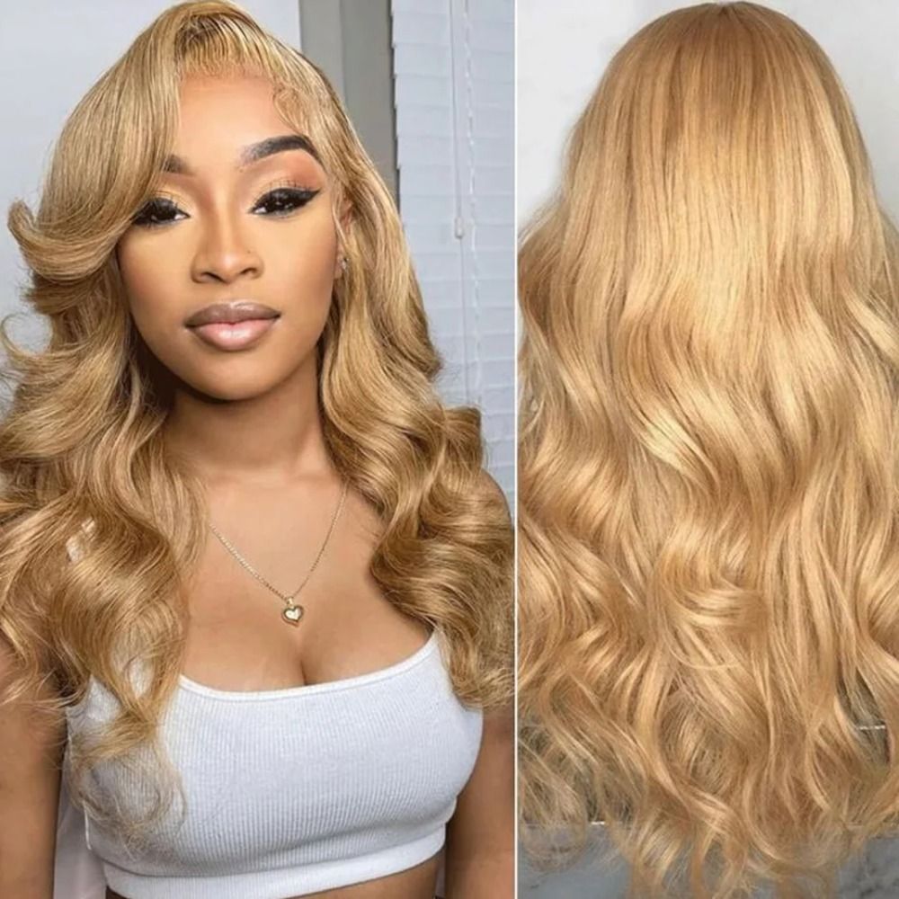 180 Density Honey Blonde Long Body Wave Human Hair Wig