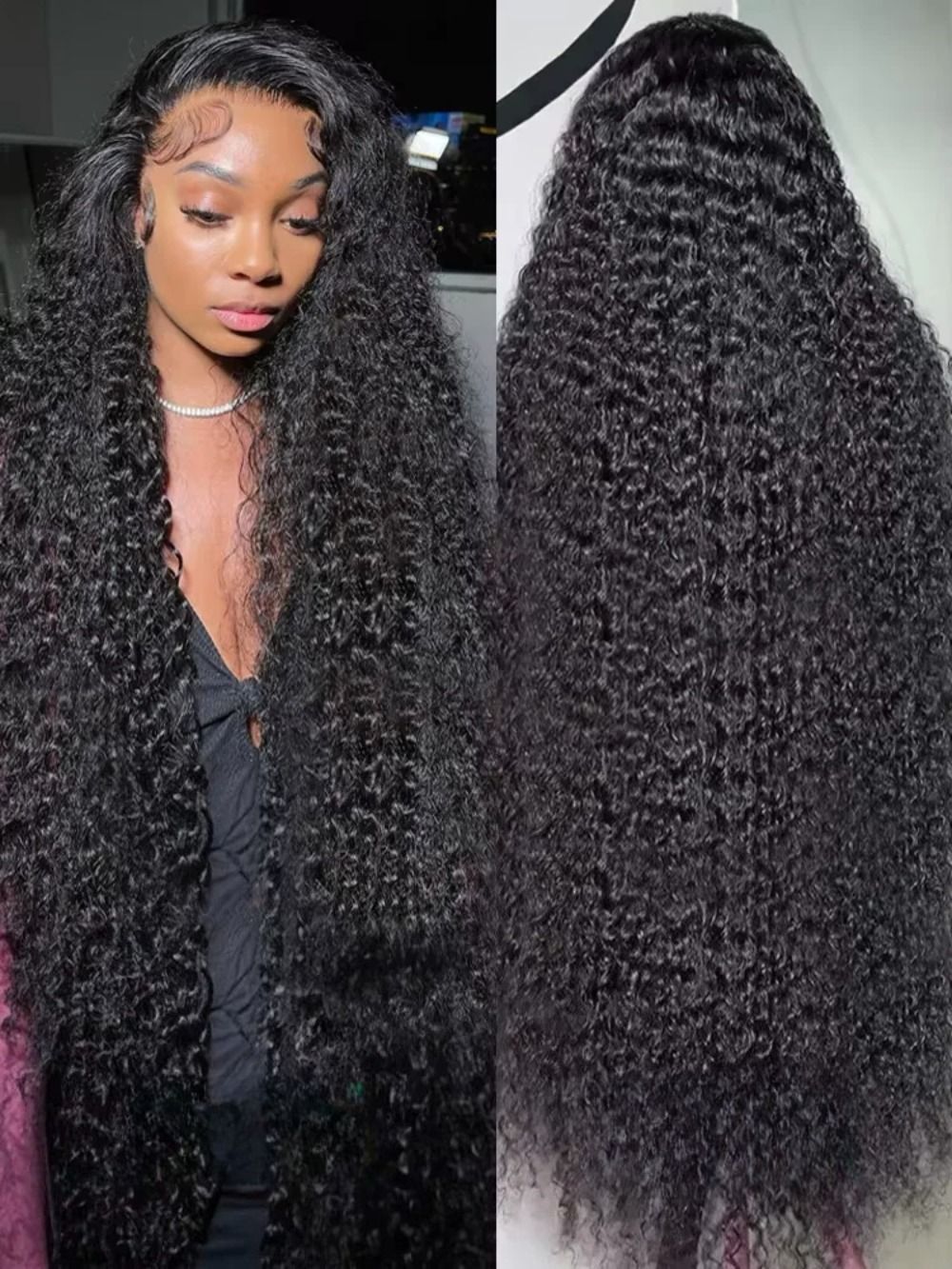 Black 13x4 Transparent Lace Curly Front Wig view 3