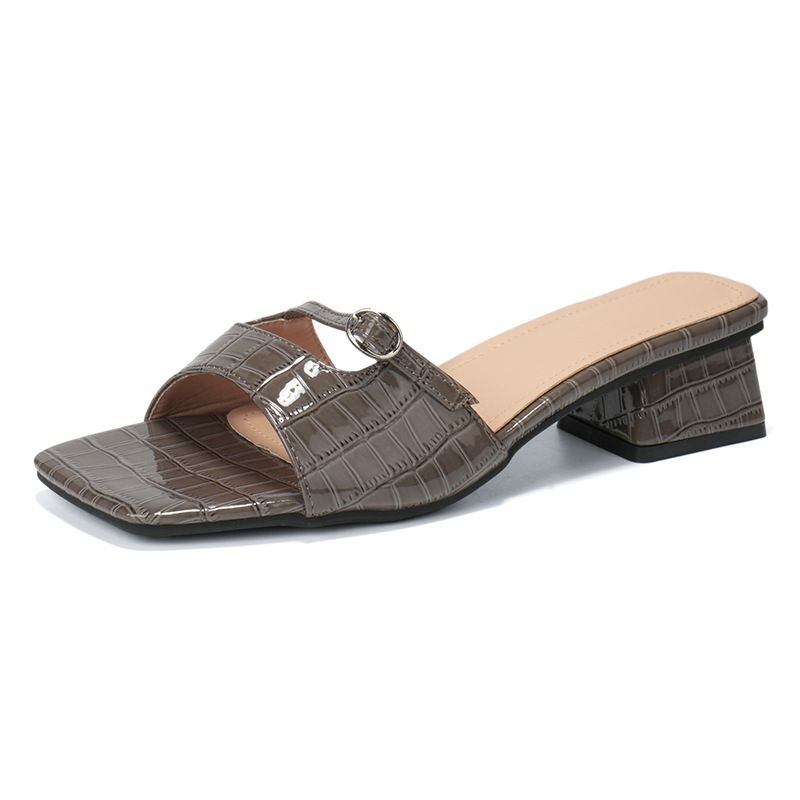 Cross Border New Style Ladies Pointed Toe Slip On Sandals With Thick Heels For Outer Wear Made Of Genuine Leather Free_voghion.com