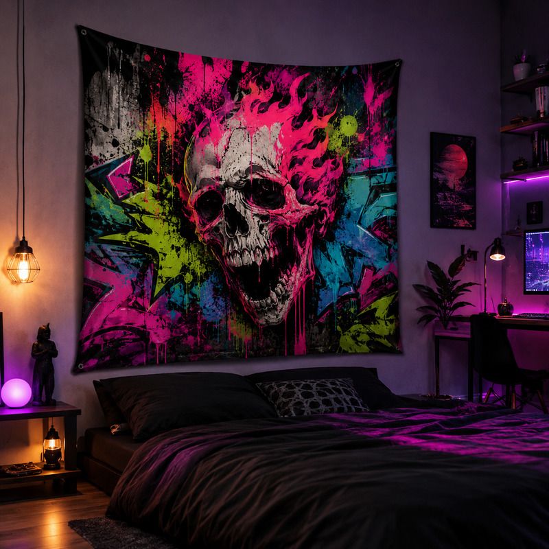 VIKAMA Neon Graffiti Skull Blacklight Tapestry Wall... From Lucretius36, &Price; | DHgate.Com