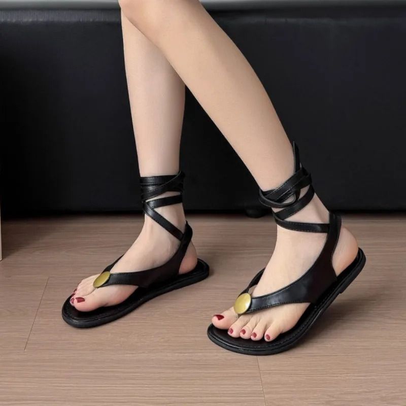 Flat Sandal Shoe Womens Summer Heels Flip Flops Platform Without Fashion Comfort Retro Girls Corrective Gladiator 260227_voghion.com