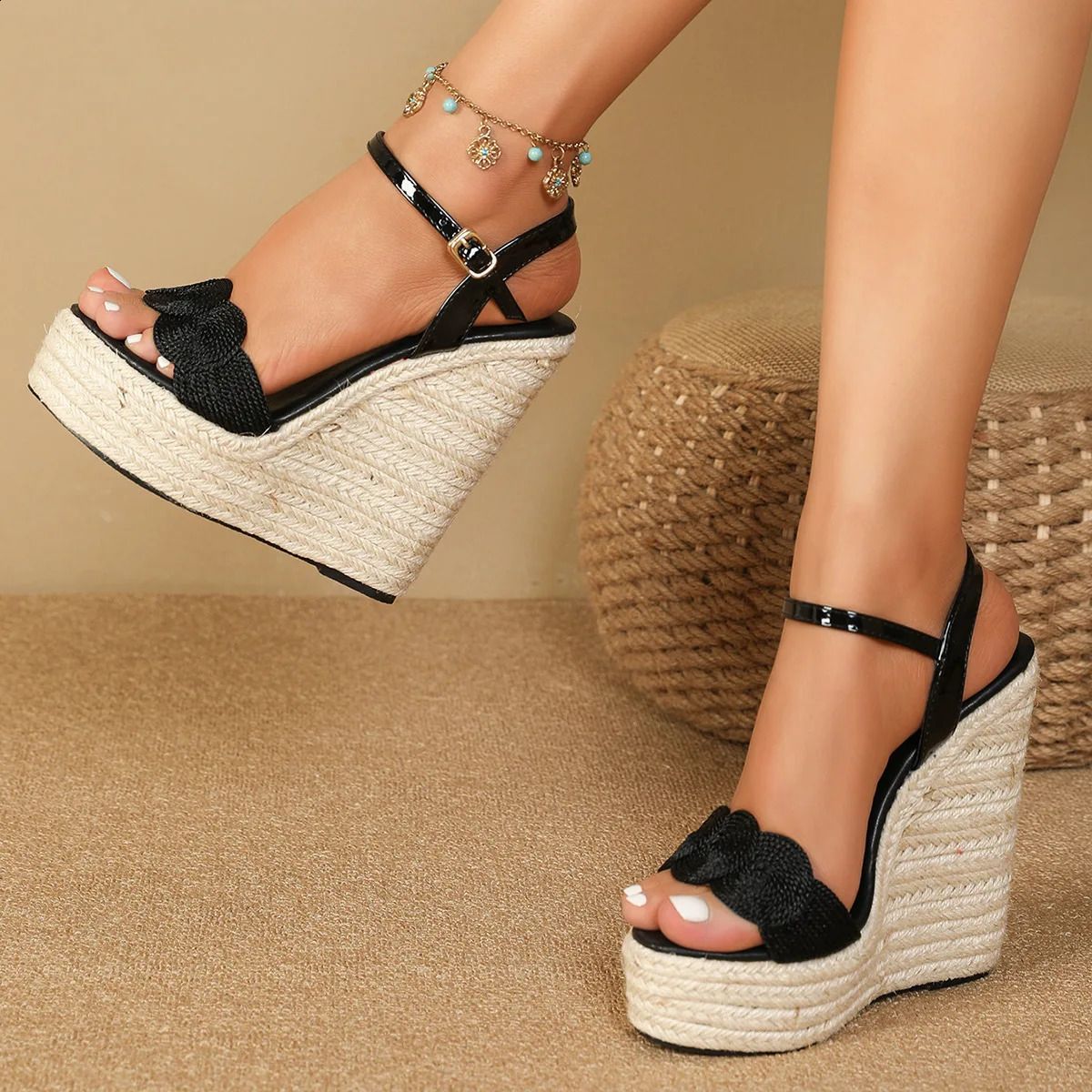LIHUAMAO Spring Summer Wedges Sandals Ankle Strap Platform Espadrilles Bohemian High Heel Pumps Comfort Csaual Lady_voghion.com