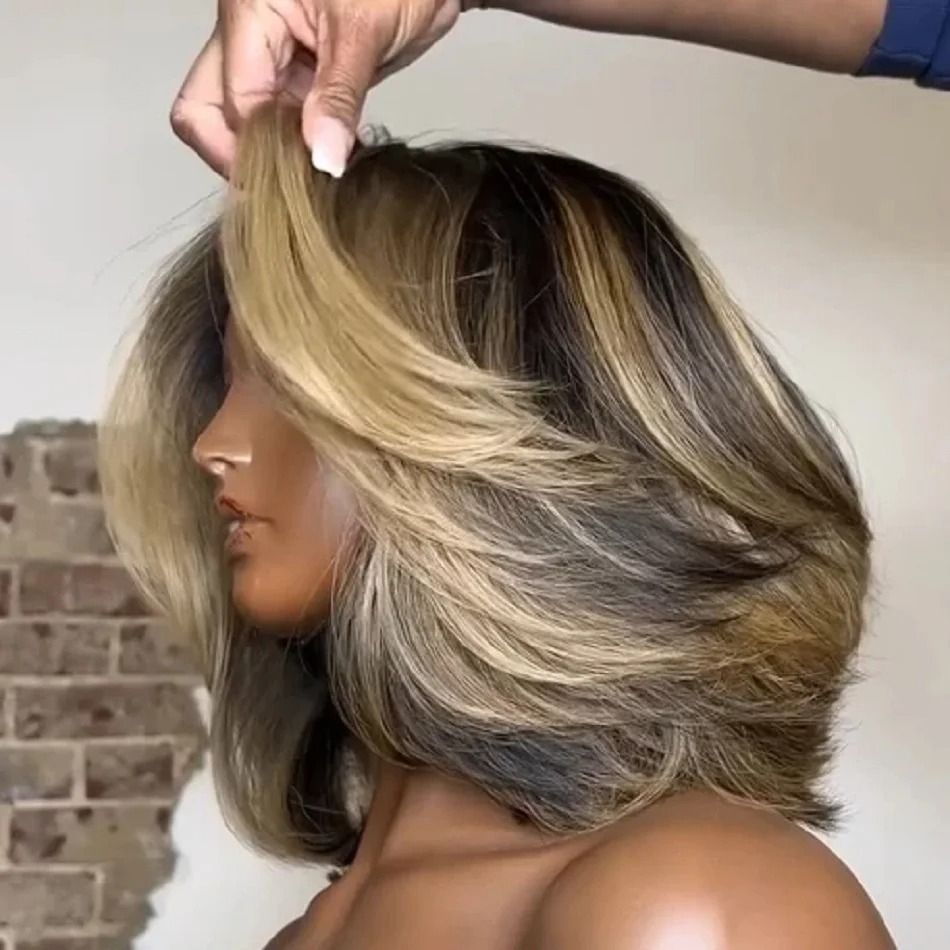 Blonde Transparent Lace Body Wave Bob Wig with Pre-plucked hairline