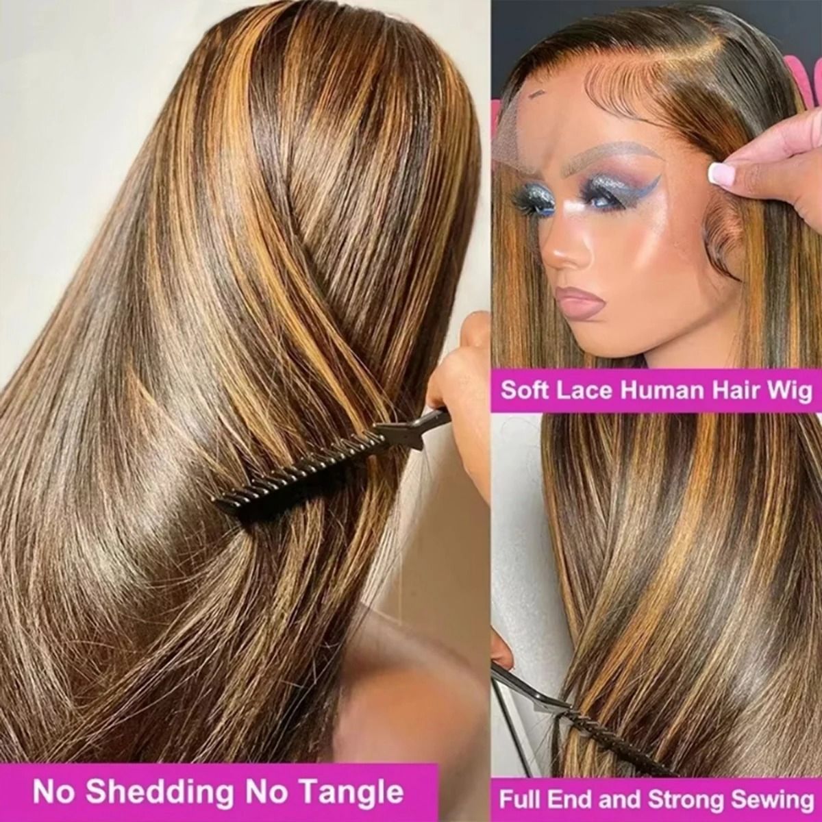 2026 Highlight Ombre Blonde Bone Straight Human Hair Wig 13x4
