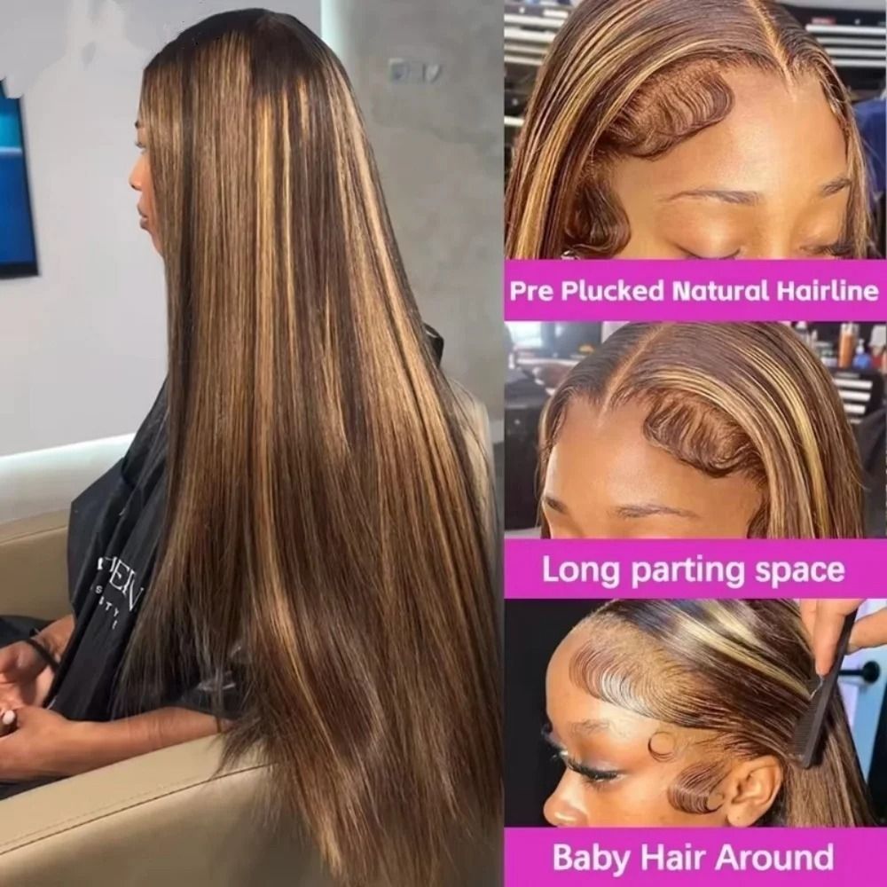 2026 Highlight Ombre Blonde Bone Straight Human Hair Wig 13x4 detail view 2
