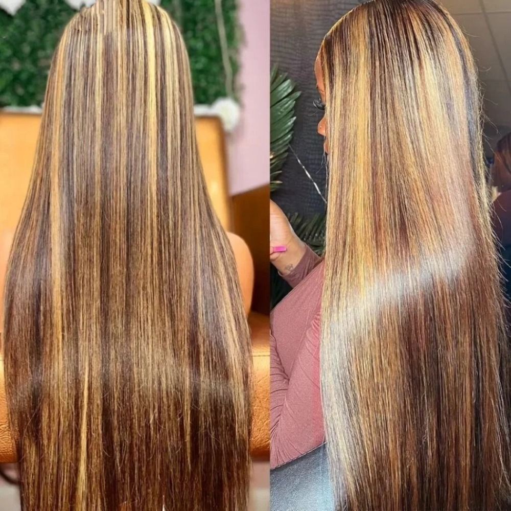 2026 Highlight Ombre Blonde Bone Straight Human Hair Wig 13x4 detail view 4