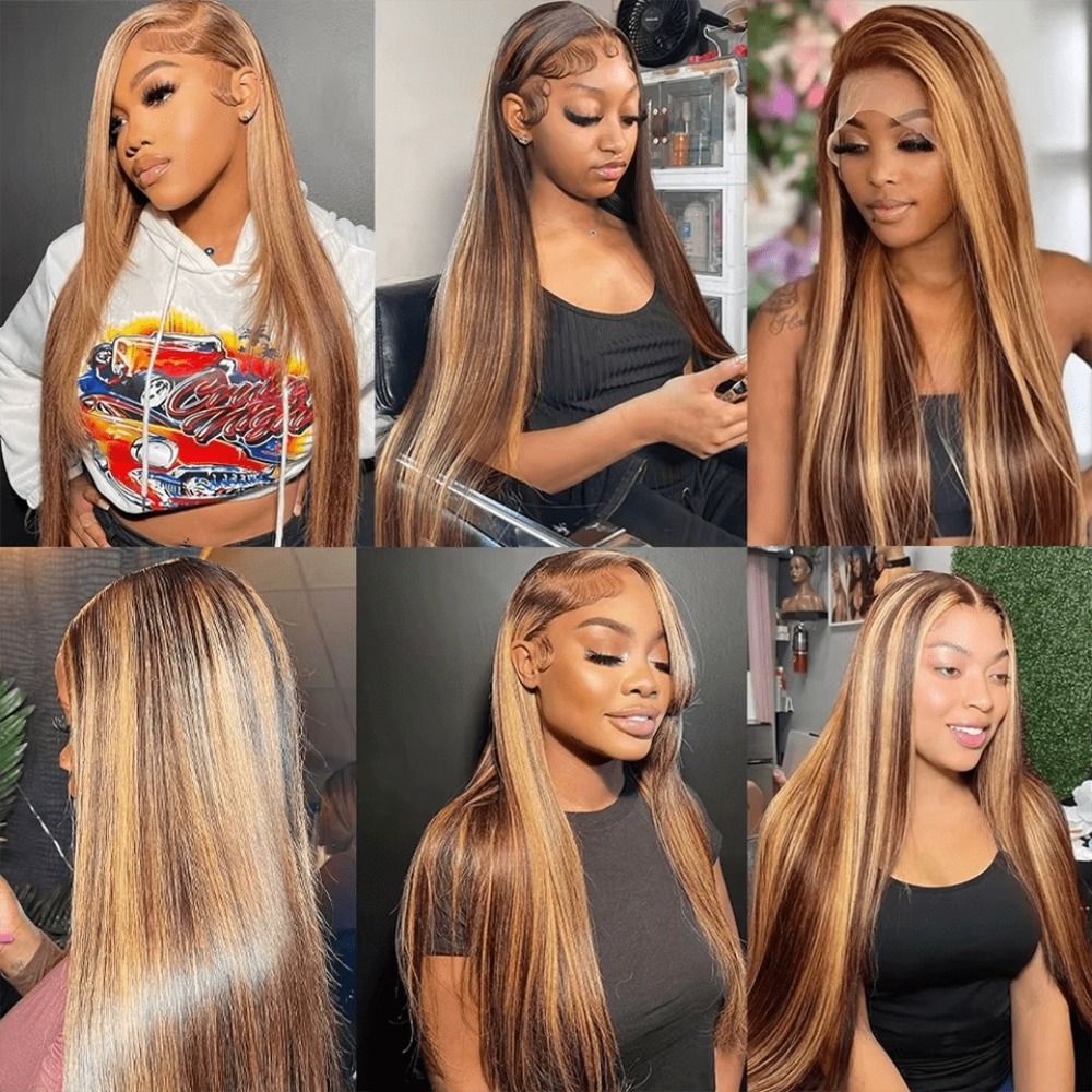 2026 Highlight Ombre Blonde Bone Straight Human Hair Wig 13x4 detail view 3