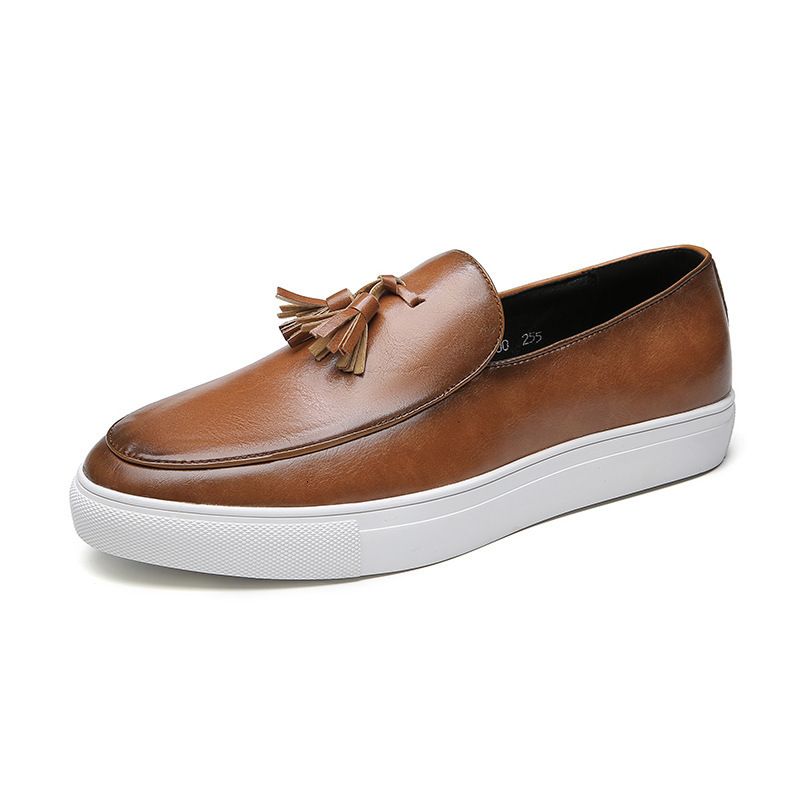Schwarze Herren-Sneaker aus Leder mit Quasten, Slipper zum Hineinschlüpfen, elegante Schuhe mit weißer Sohle, Hybrid-Business-Casual-Sneaker_voghion.com