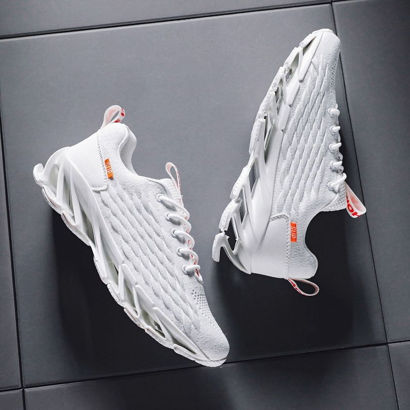 Mens All Black Blade Running Shoes Breathable Knit Upper Shock Absorbing Sole_voghion.com