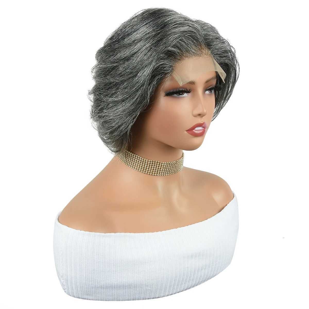 Gray 4x4 Closure Deep Wave Bob Wig with Pre-plucked hairline detail view 2