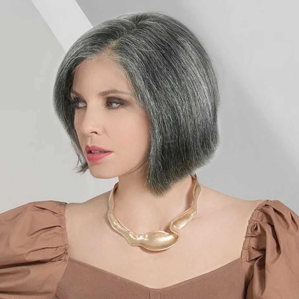 Gray 4x4 Closure Deep Wave Bob Wig with Pre-plucked hairline view 3