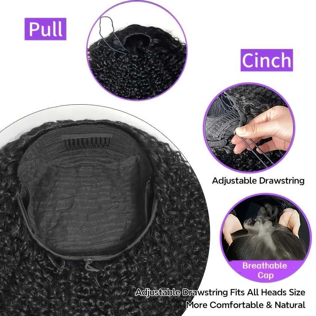 Burmese Curly Human Hair Half Wig 3-in-1 Glueless Natural Black detail view 3