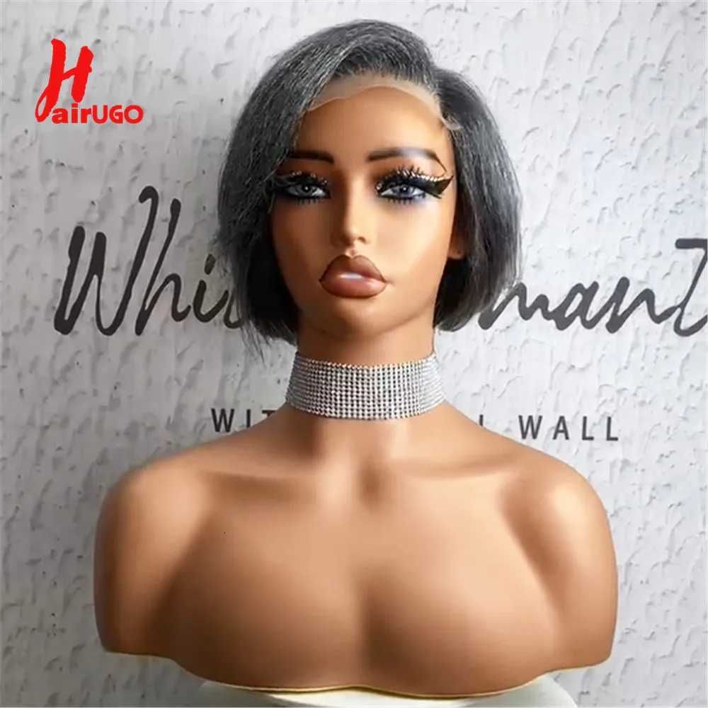 Gray 4x4 Closure Deep Wave Bob Wig with Pre-plucked hairline detail view 3