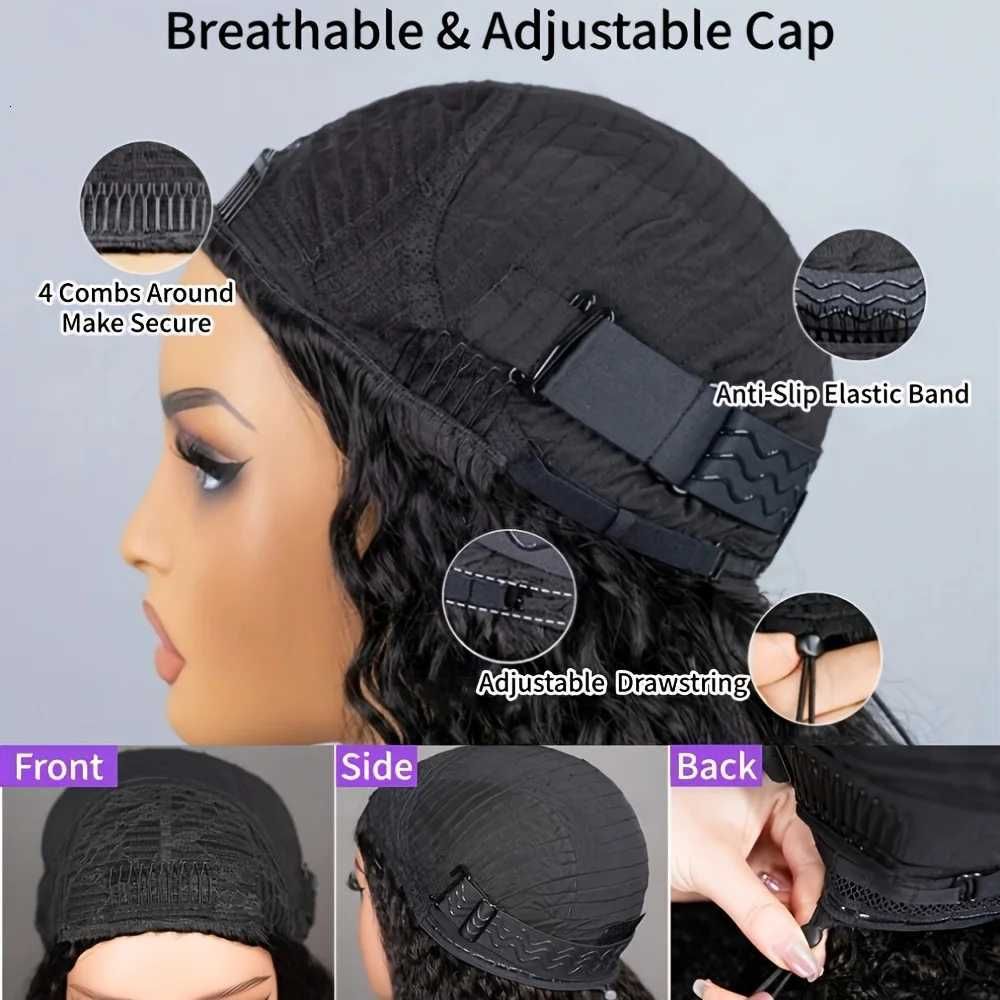 Burmese Curly Human Hair Half Wig 3-in-1 Glueless Natural Black detail view 5