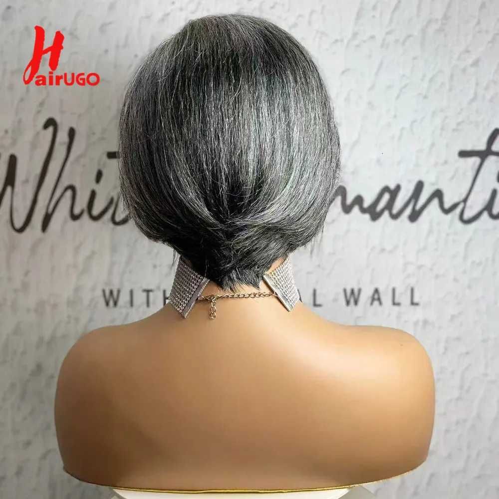 Gray 4x4 Closure Deep Wave Bob Wig with Pre-plucked hairline detail view 4