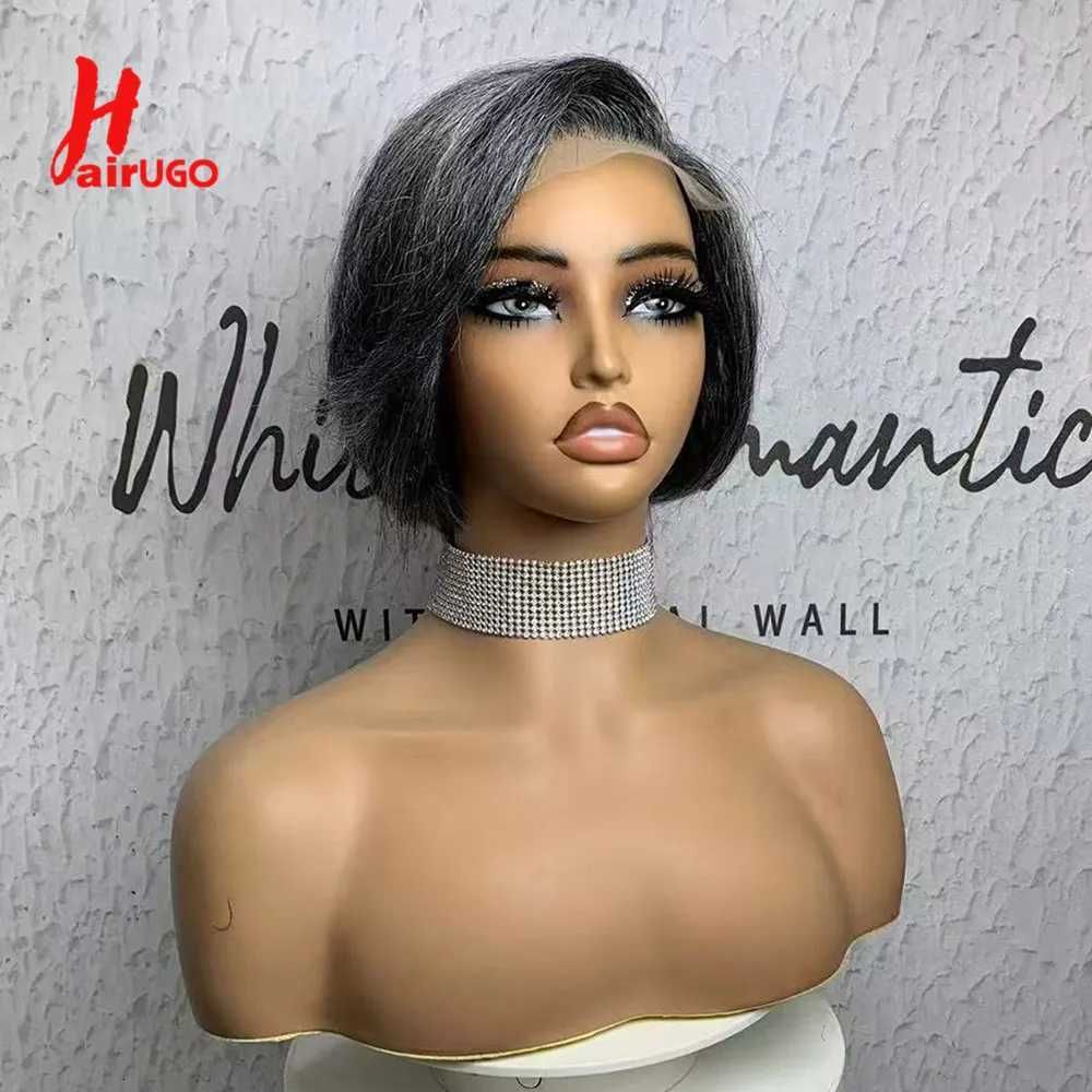 Gray 4x4 Closure Deep Wave Bob Wig with Pre-plucked hairline view 2