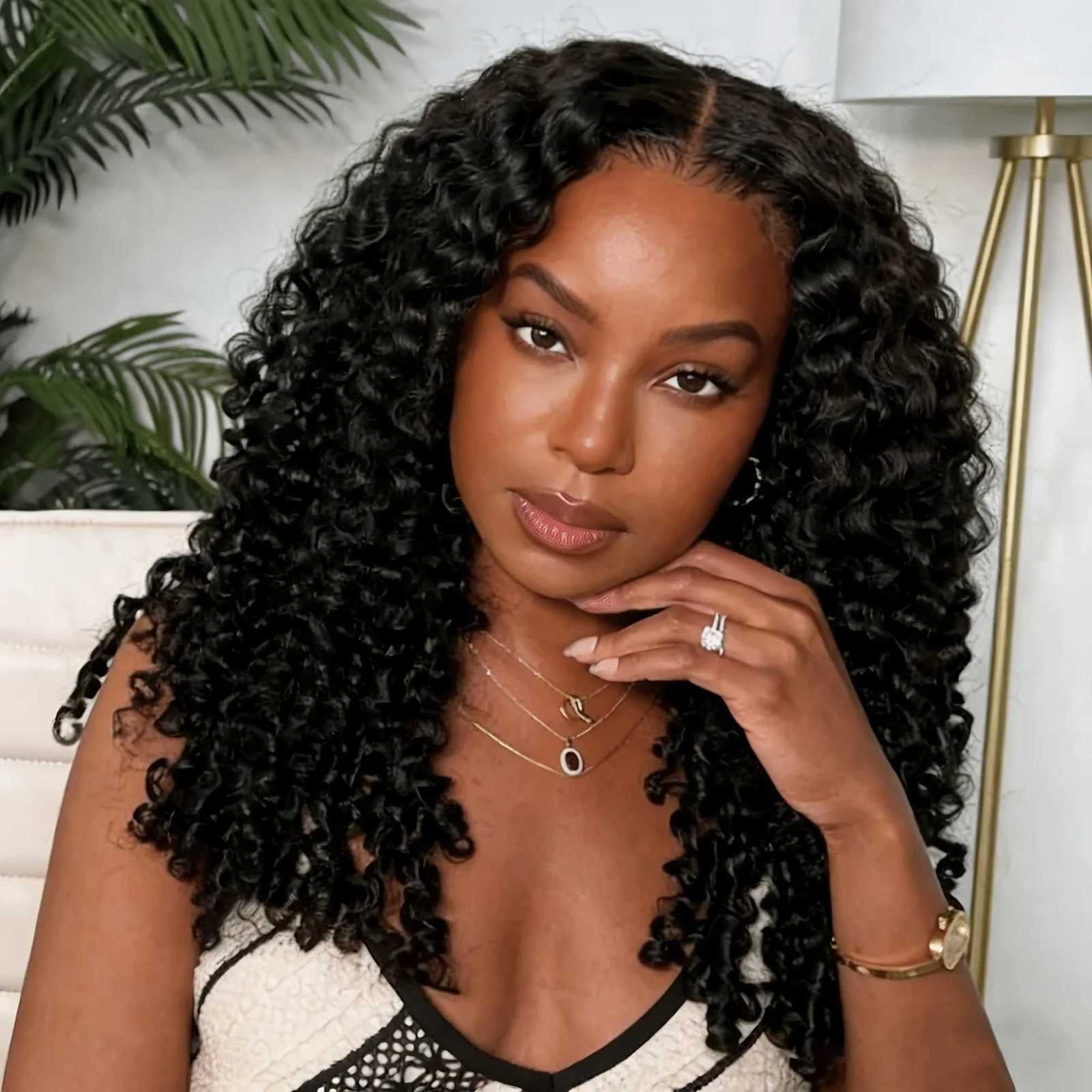 Burmese Curly Human Hair Half Wig 3-in-1 Glueless Natural Black detail view 6
