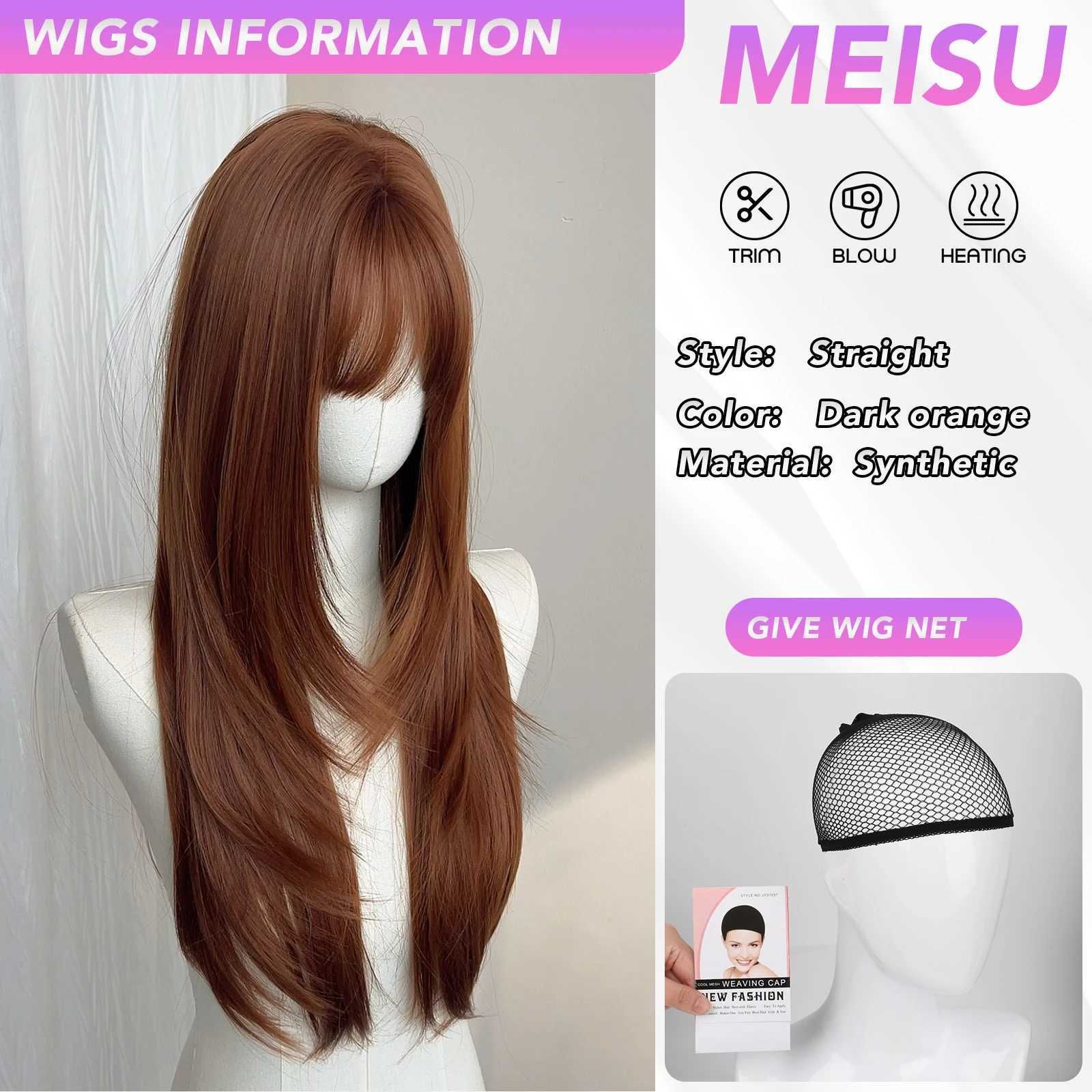MEISU 26 Inch Straight Synthetic Wig Layered Dark Orange view 2