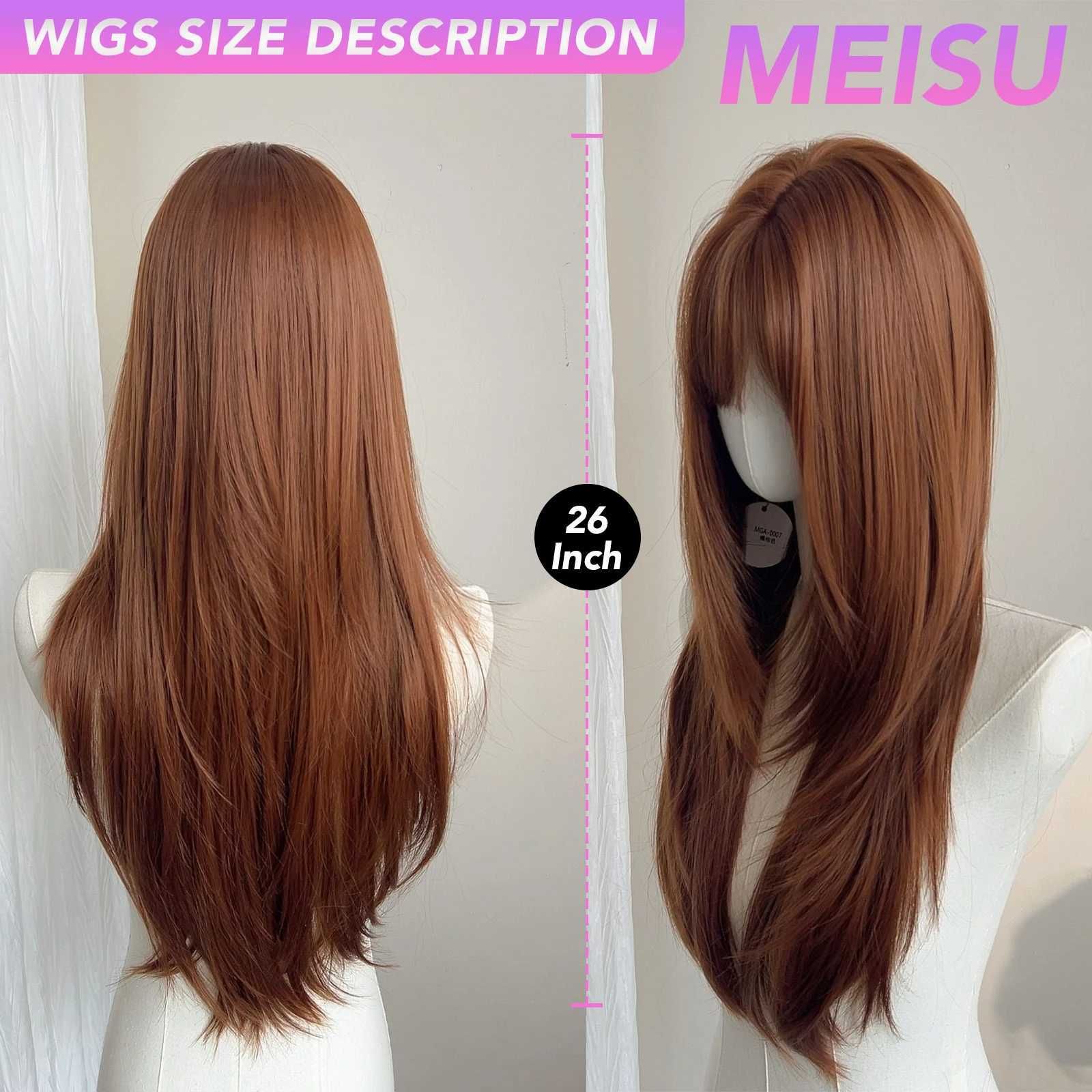 MEISU 26 Inch Straight Synthetic Wig Layered Dark Orange view 3