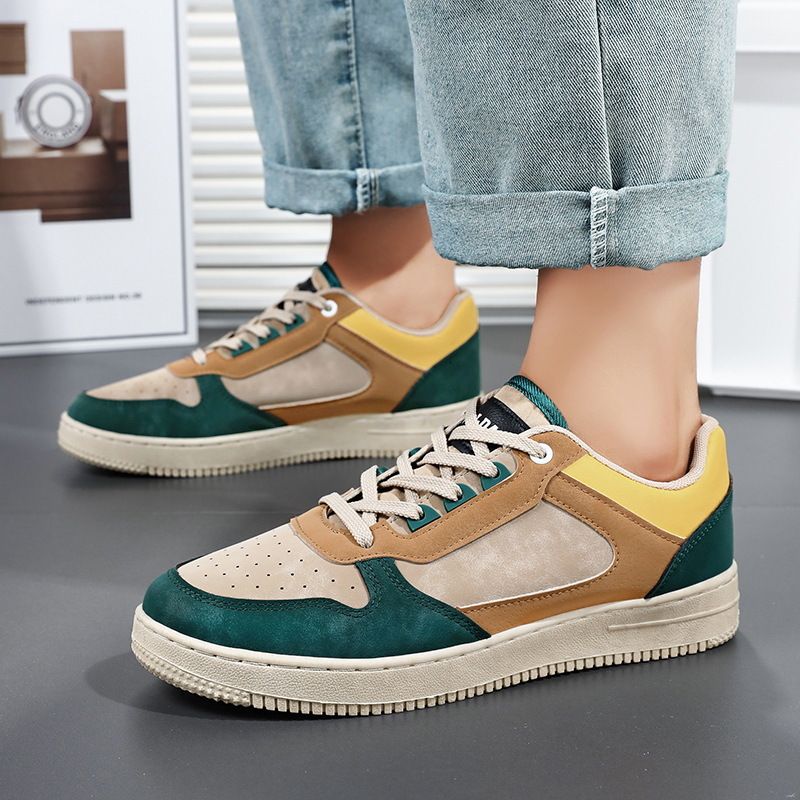 Mens Color Block Sneakers Suede And Leather Upper Casual Skate Shoes_voghion.com