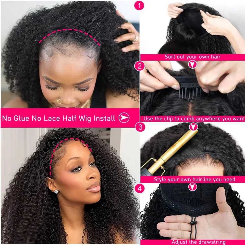 3 In 1 Human Hair Half Wig Glueless Drawstring Clip detail view 2