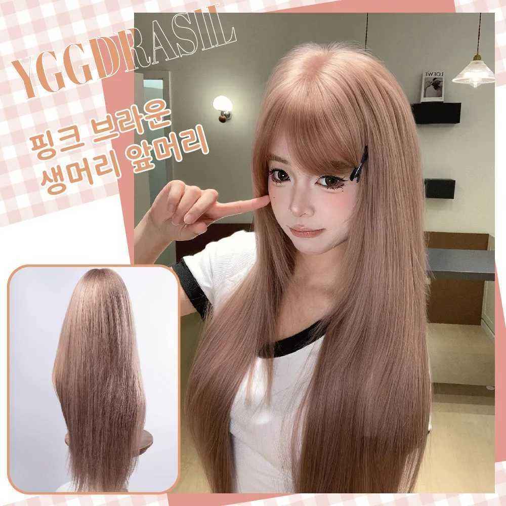 28Inch Vibrant Style Rose Brown Synthetic Wigs with Bangs