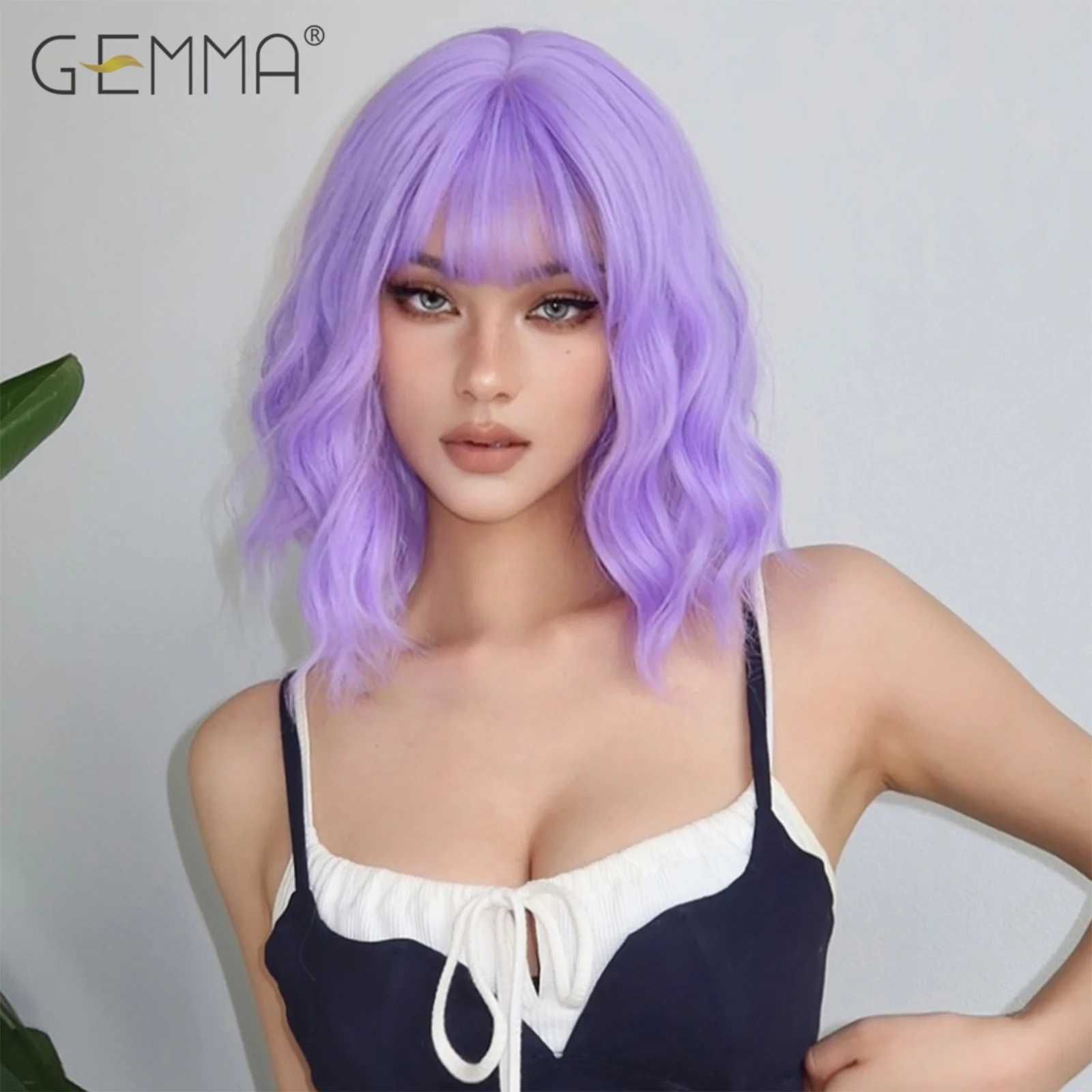 Shoulder Long Light Purple Synthetic Curly Wig with Bangs view 3