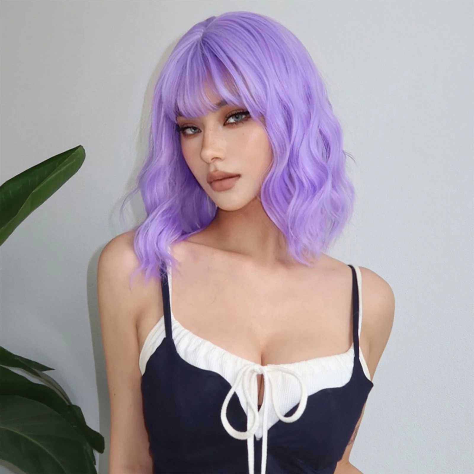 Shoulder Long Light Purple Synthetic Curly Wig with Bangs detail view 1
