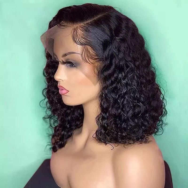 Brown 4x4 Transparent Lace Kinky Curly Bob Wig with Closure option