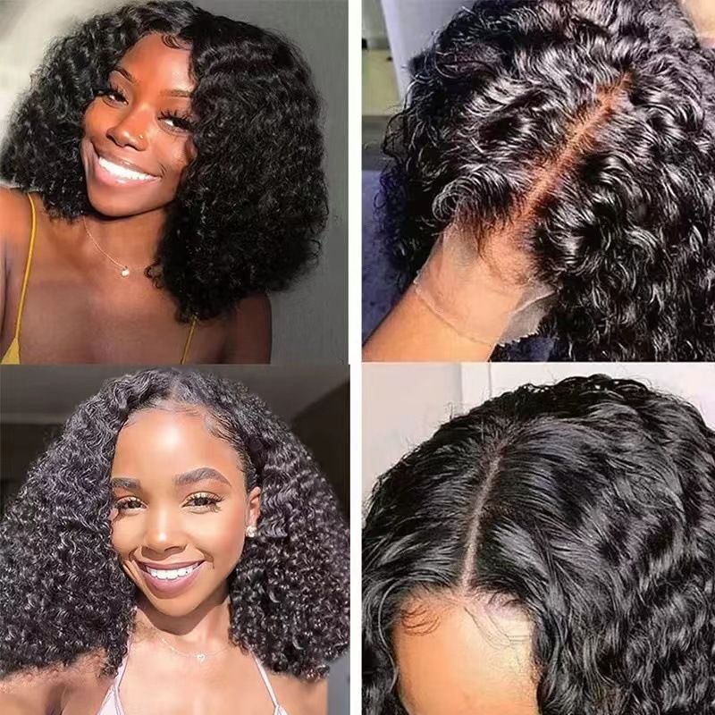 Brown 4x4 Transparent Lace Kinky Curly Bob Wig with Closure option detail view 4