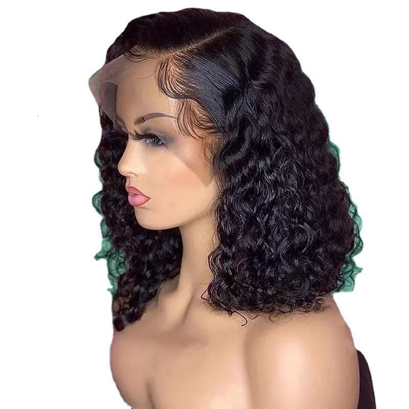 Brown 4x4 Transparent Lace Kinky Curly Bob Wig with Closure option detail view 5