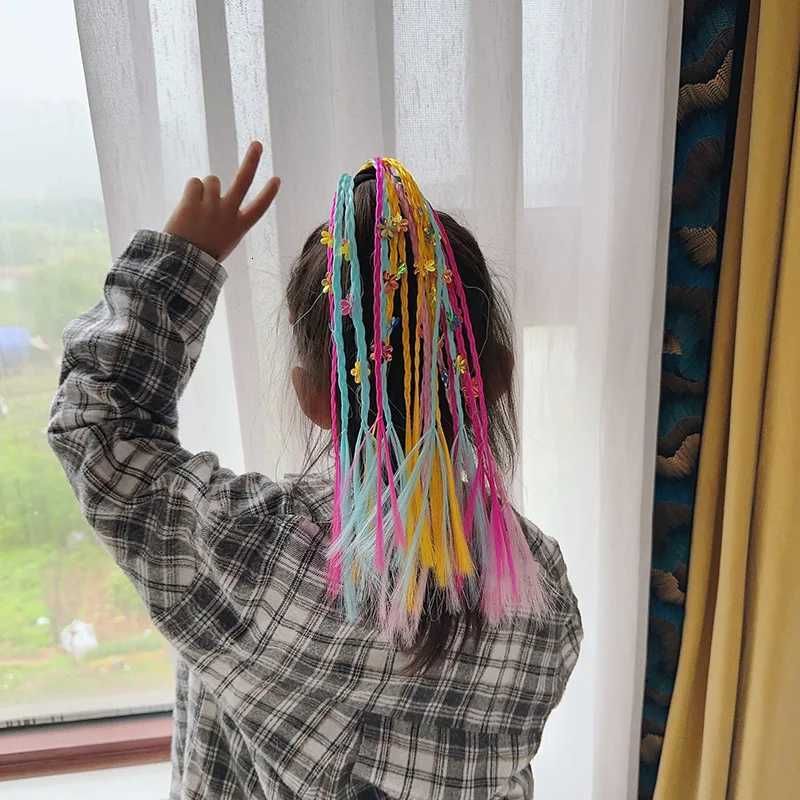 1PCS New Girls Colored Dirty Braids Wigs Ponytail Headbands view 3