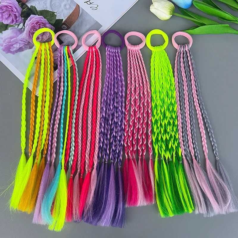 1PCS New Girls Colored Dirty Braids Wigs Ponytail Headbands