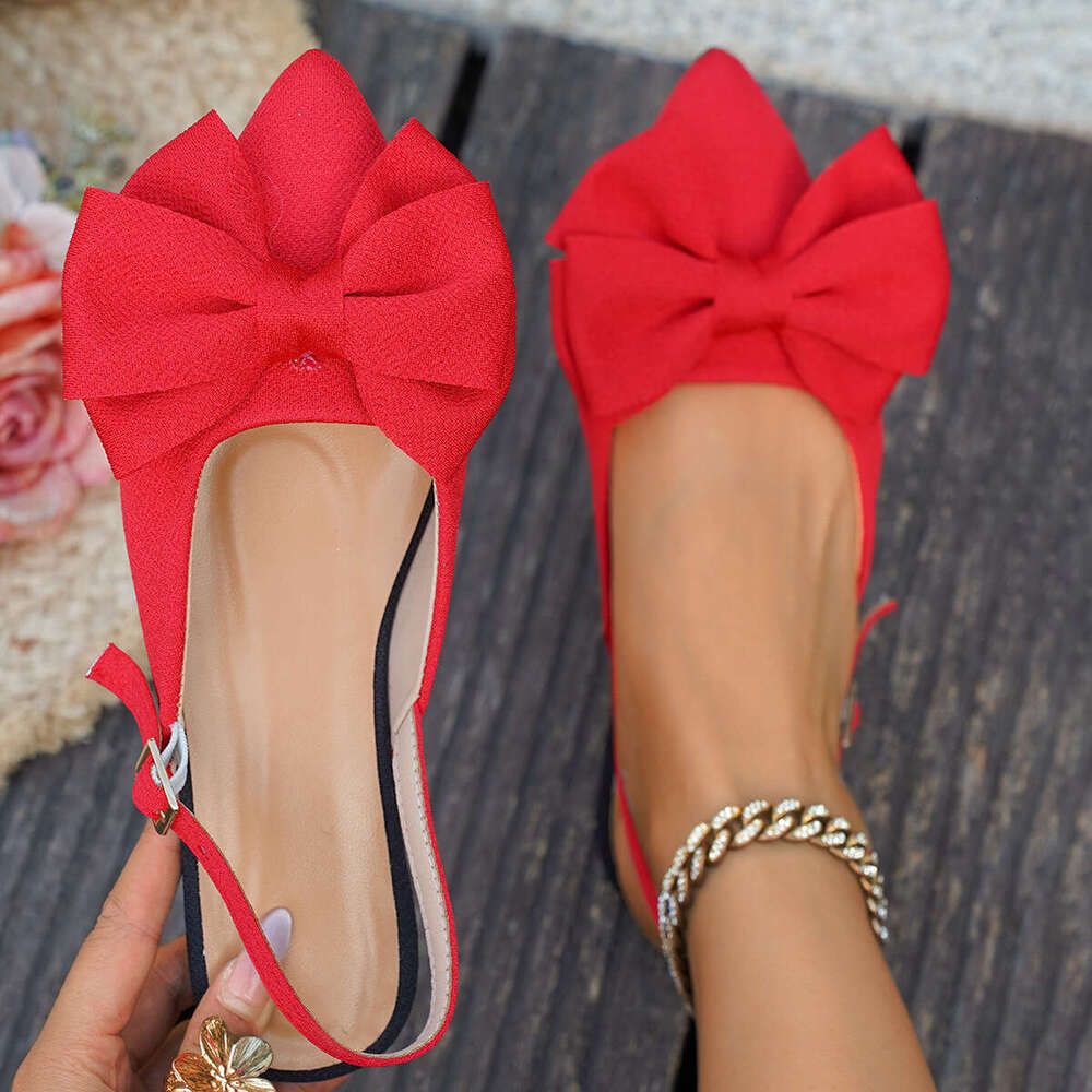 Summer Flat Sandals For Women 2026 New Bowknot Closed Pointed Toe Backless Slip On Shoes No Box_voghion.com