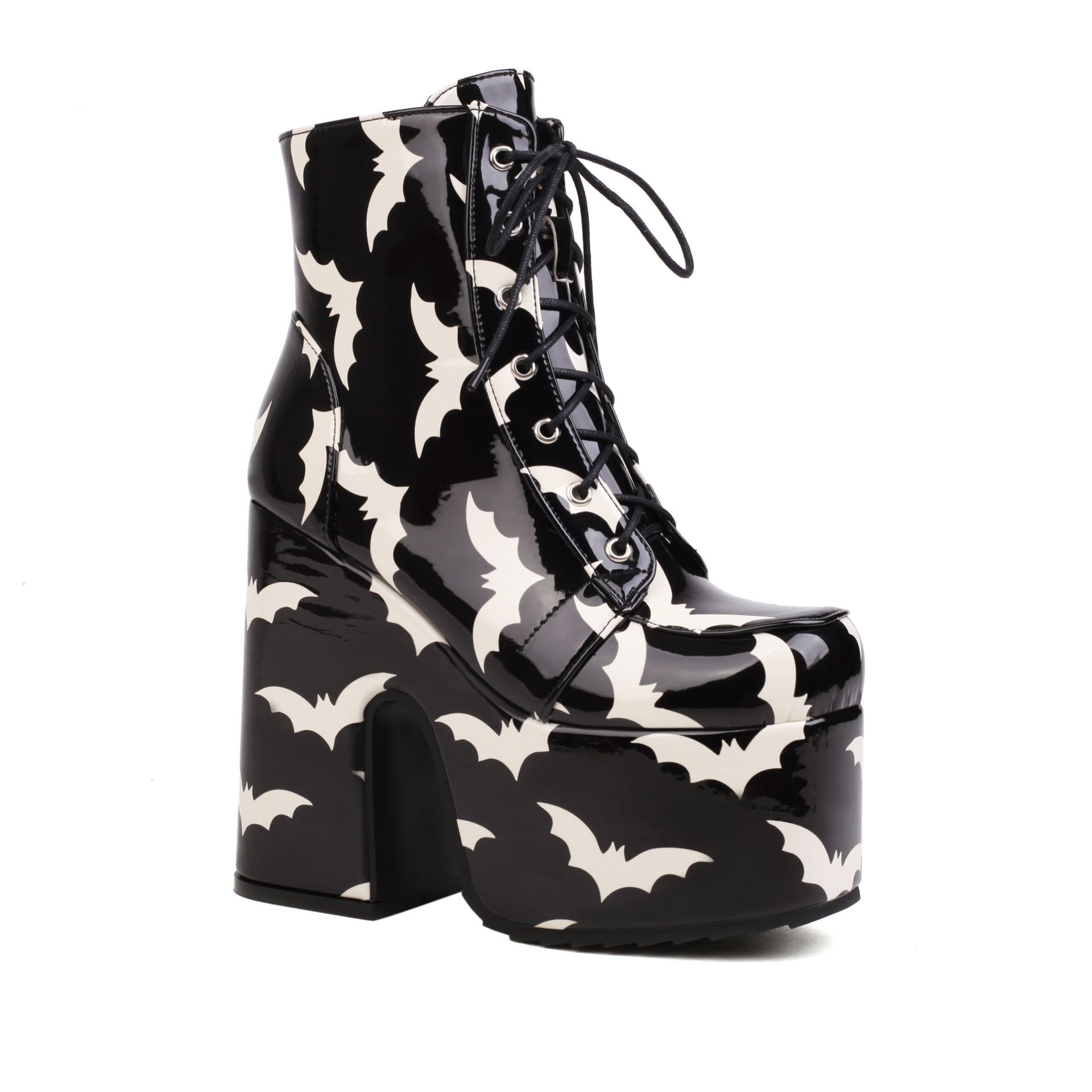 Botas femininas de cano curto com plataforma holográfica arco-íris, cadarço, zíper lateral, salto bloco grosso, perfeitas para festas e festivais._voghion.com