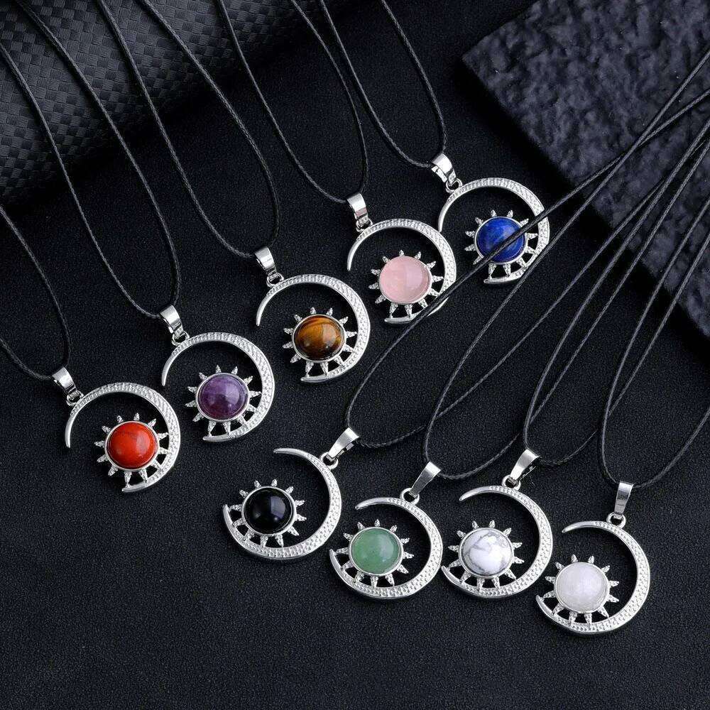 Boho Style Natural Stone Pendant Sun And Moon. - Image 4