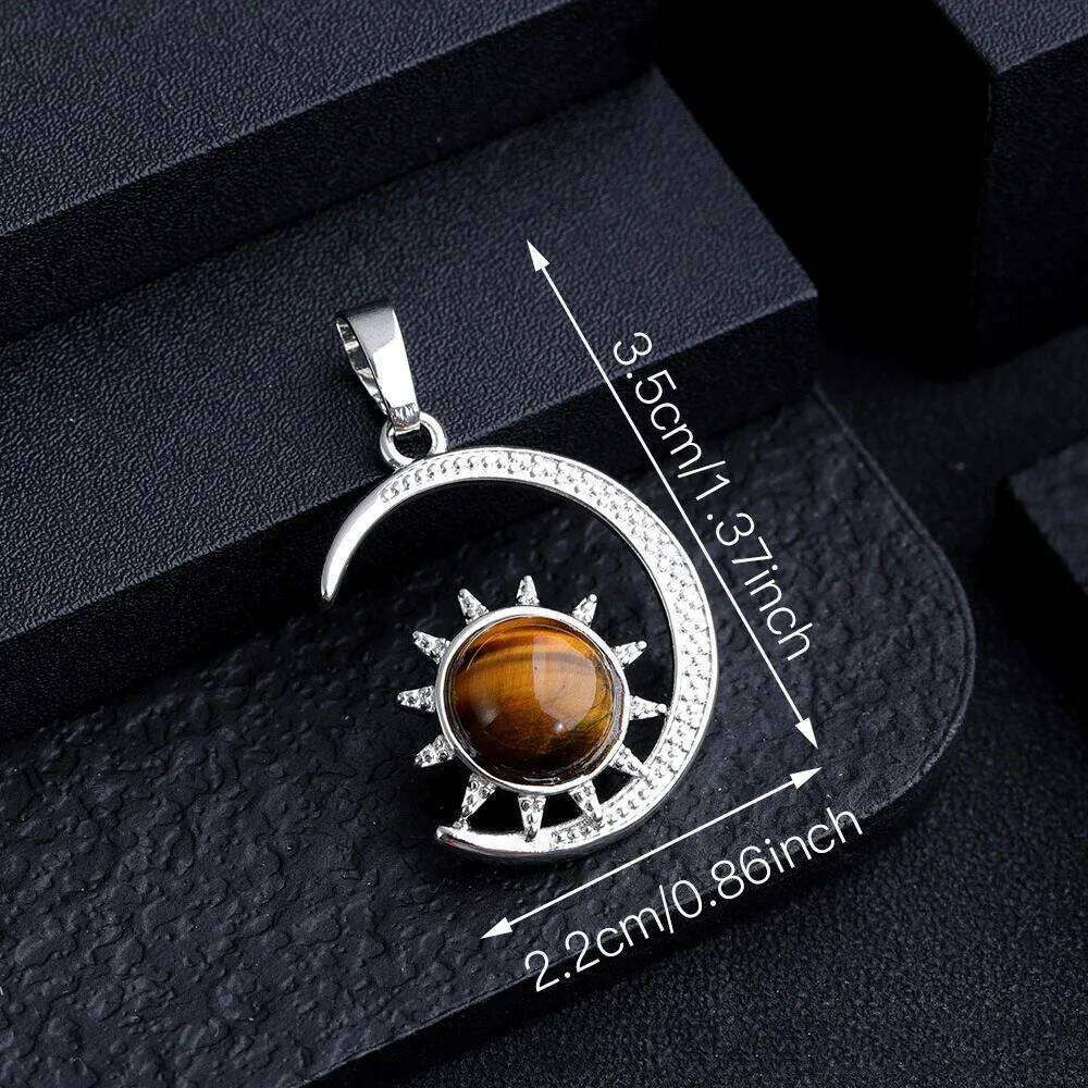 Boho Style Natural Stone Pendant Sun And Moon. - Image 2