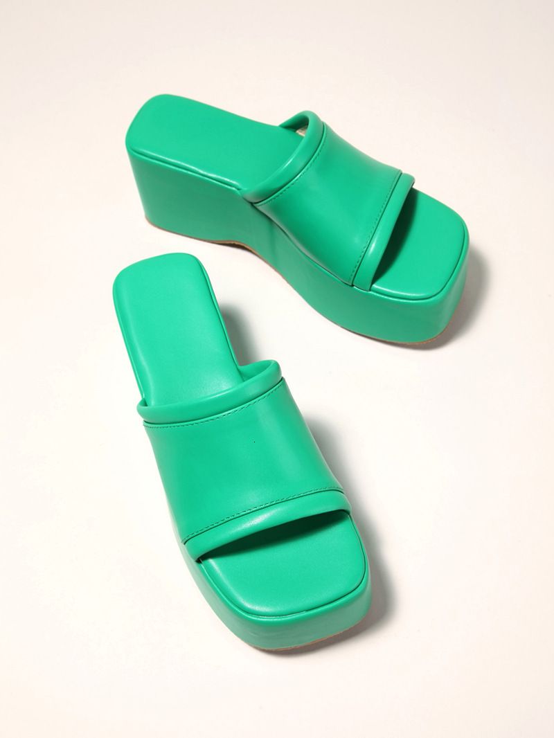 Womens Black Platform Slide Sandals Chunky Wedge Sole Open Toe Design Non Slip Outsole For Summer Daily Wear_voghion.com