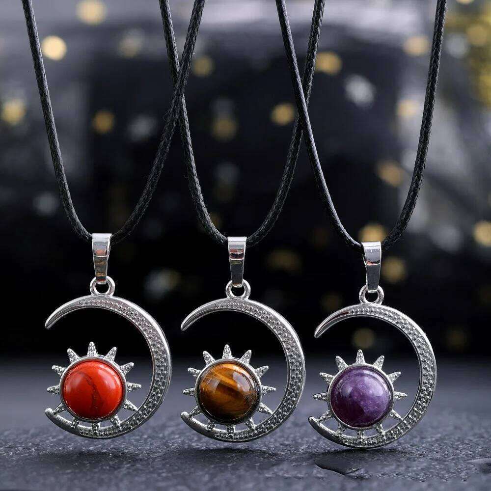 Boho Style Natural Stone Pendant Sun And Moon. - Image 5