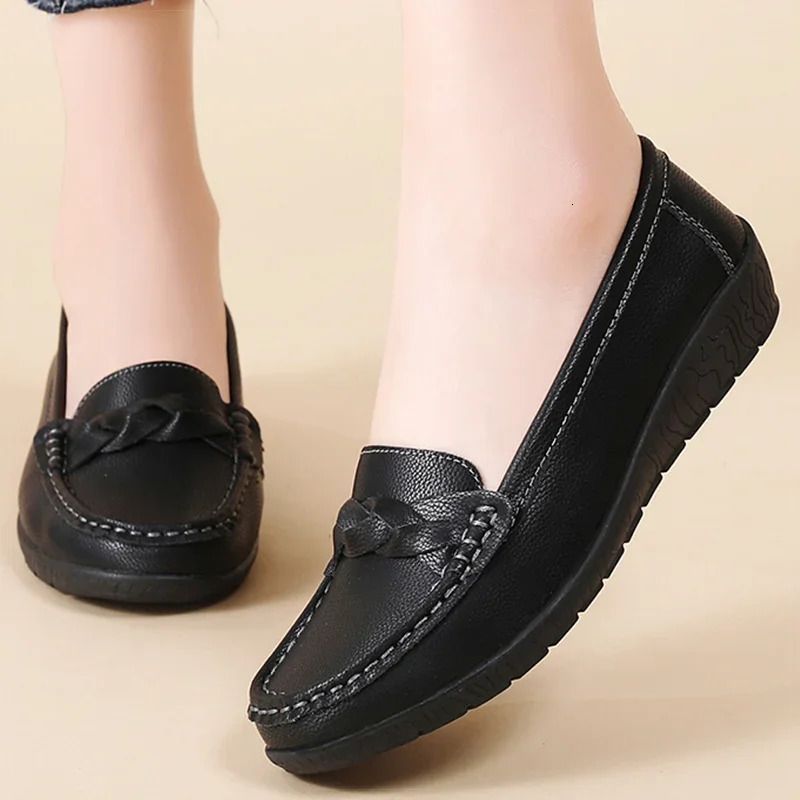 Mocasines planos sin cordones de cuero para mujer, zapatos planos cómodos para mujer, color blanco, zapatos Mujer, calzado para mujer 260521_voghion.com