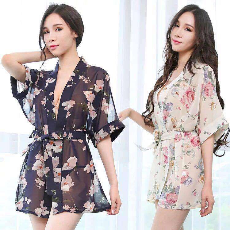 Floral chiffon tie-waist robe set